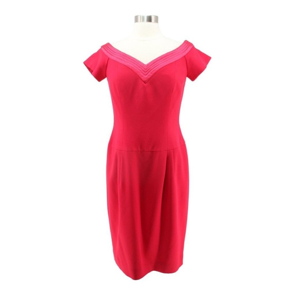 Vintage Talbots 90s Red Crepe Off the Shoulder Short Sleeve Shift Dress Size 12